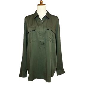 J. Jill Popover Utility Blouse Olive Leaf Green 100% Modal Rayon Size S NWT